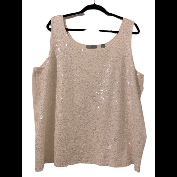 NWT Kate Hill beaded front silk tank top Ecru size 3X - Picture 2 of 9